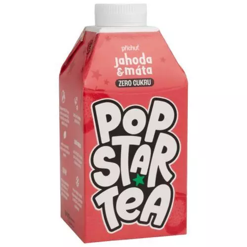 Popstar Tea ledový čaj jahoda máta zero 0,5L X 8ks -han 24/9/2027